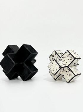 现代极简客厅茶几艺术品家居马毛几何摆件电视柜书房简约软装饰品