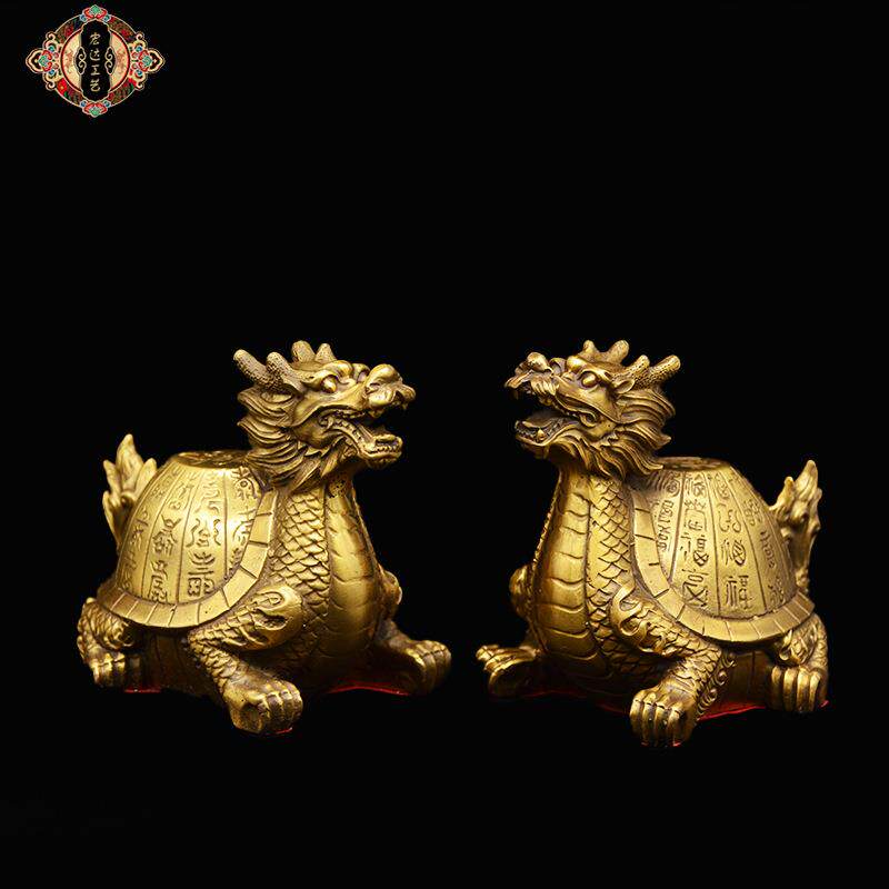 宏达全黄铜福寿龙龟办公室玄关龙头龟礼品铜器摆件