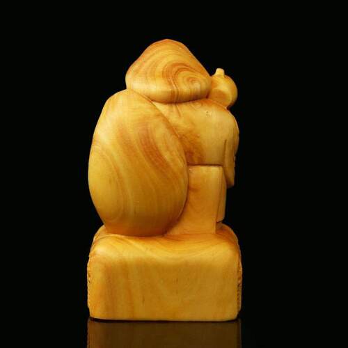 太行崖柏大黑天摆件高8cm实木雕刻大黑天财神木制工艺品桌面饰品