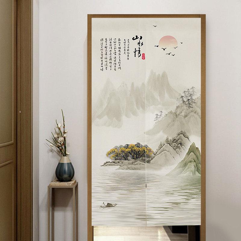 中国风景观长门帘入口隔断帘厨房窗帘卧室浴室荷花挂帘