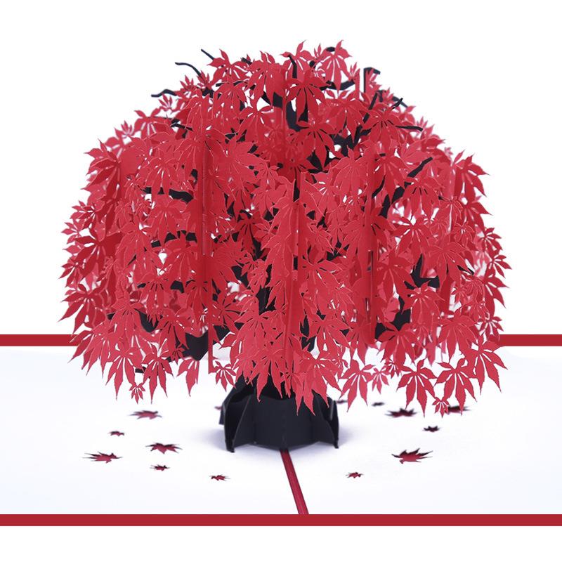 厂家供应立体贺卡 枫树 生日祝福卡创意礼物红枫叶3D卡片定制