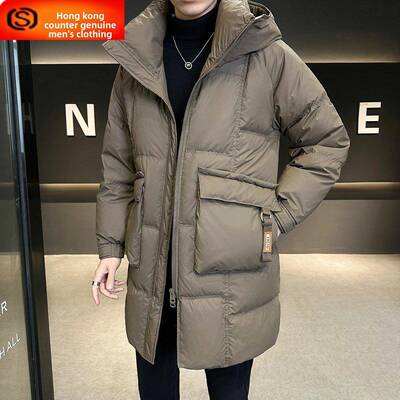连帽羽绒服男中长款2024新款冬季加厚保暖高品质潮流时尚男士外套