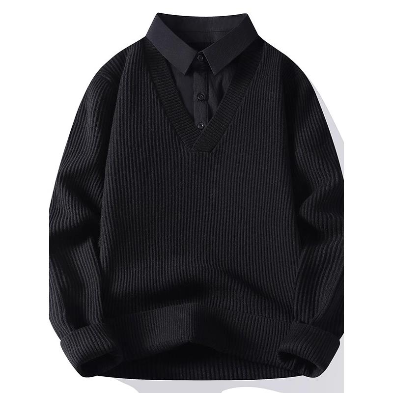 秋冬毛衣男士新款上衣衬衫领针织衫季带领男感保暖内搭黑色0926c