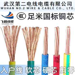 武汉二厂飞鹤国标入户主线 线BV10硬BVR16平方铜软芯红蓝黄足米进
