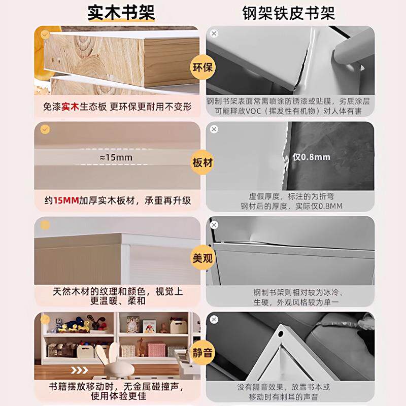 家用书柜实木学生儿童书架靠墙置物架落地多层卧室转角储物收纳架