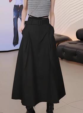 夏季韩版黑色身裙女2026新款时尚高腰显瘦设计感A字休闲中长0613r