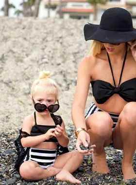 Parent-child beach outfit striped swimsuit parent-child