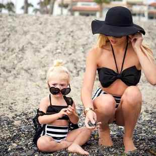 Parent-child beach outfit striped swimsuit parent-child