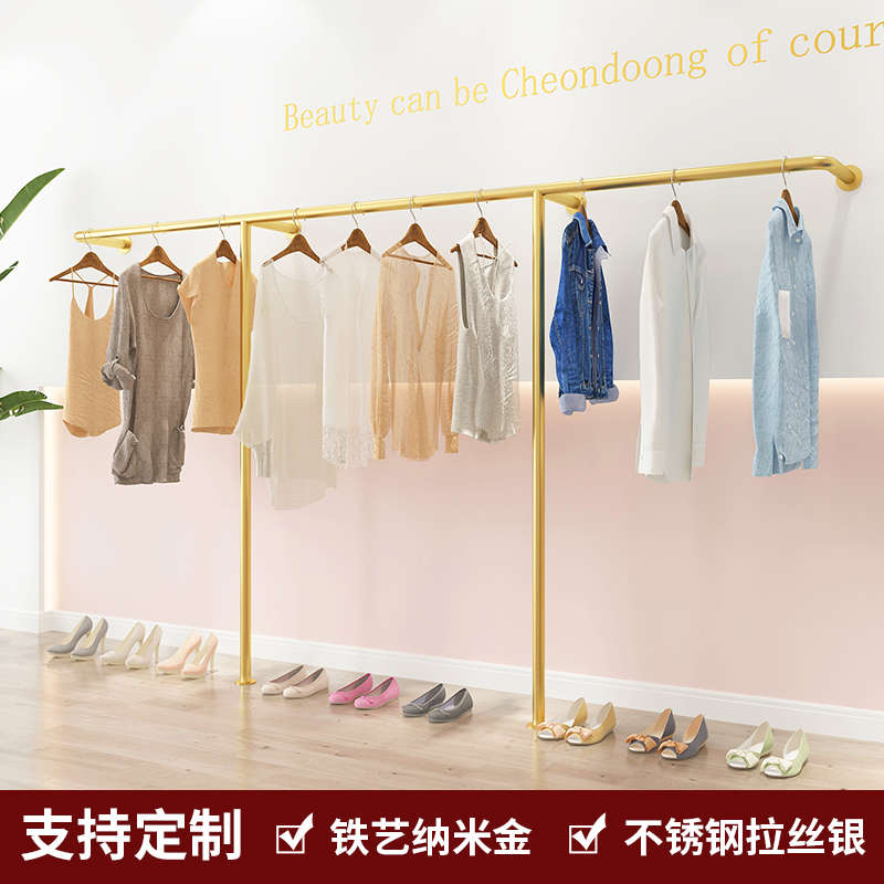 婚纱墙式壁挂女装侧挂架金色衣服展示架货架童装架上不锈钢服装店