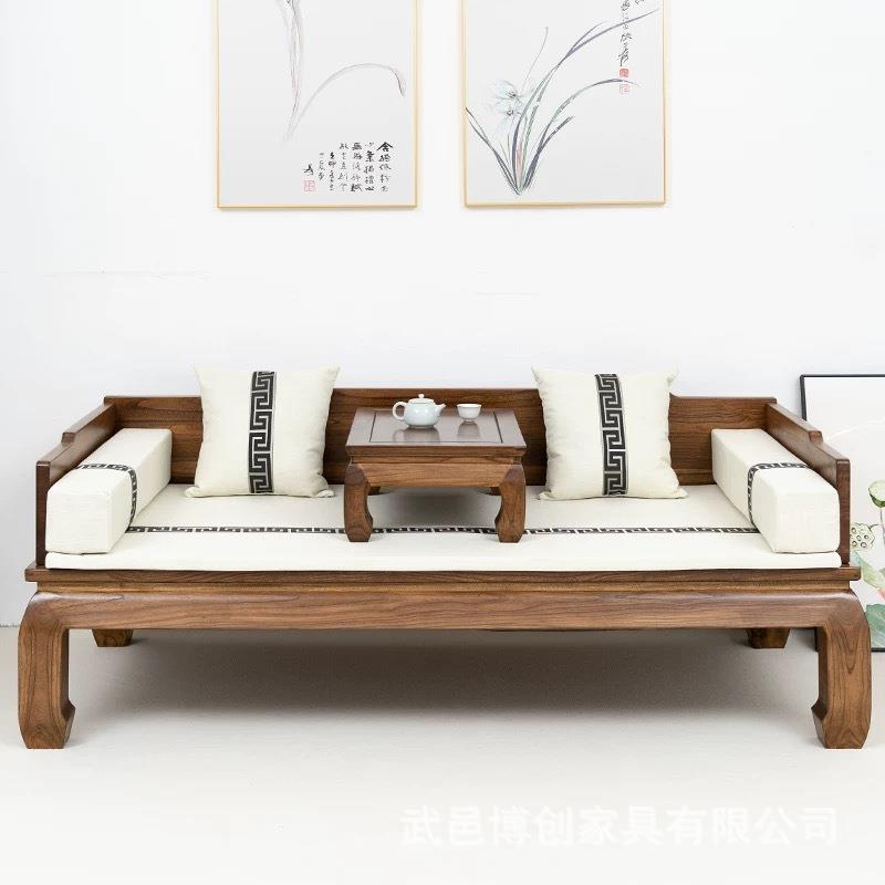 老榆木罗汉床实木简约沙发床新中式雕花卧榻罗汉榻贵妃榻多功能榻