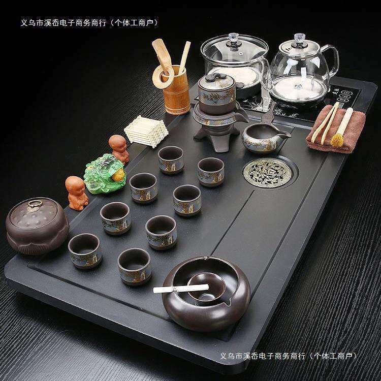 整套紫砂茶具茶盘全自动一体烧水壶家用办公室底部上水茶台茶海