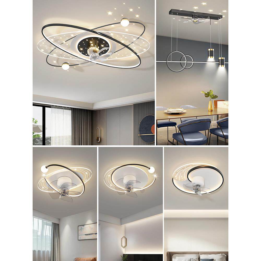 客厅卧室风扇灯摇头静音节能吸顶灯简约家用一体隐形餐厅吊扇灯