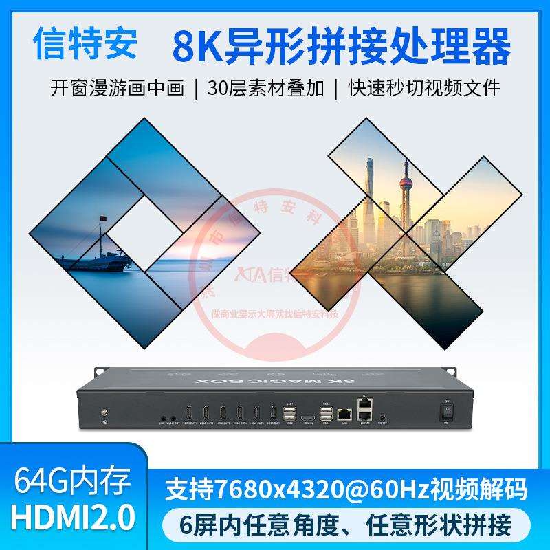 8K异形拼接处理器1进2//4/5/6出创意大小不同规则画面电视拼接屏