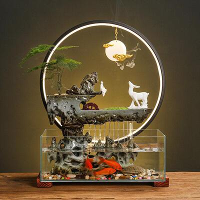 流水喷泉招财摆件办公室桌面中式景观水循环转运生财鱼缸开 业礼