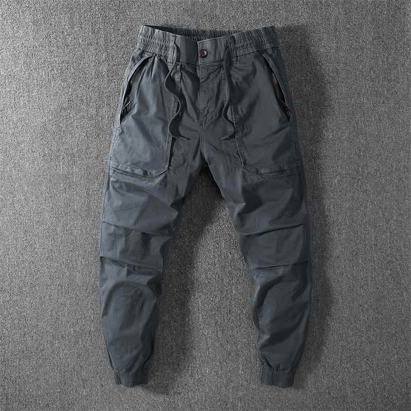 春秋季工装裤男潮牌束脚裤大口袋修身纯棉百搭收口运动休闲裤