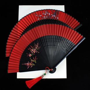 折叠扇子马面裙扇红色古风儿童女折扇中国风古典跳舞旗袍夏 便携式