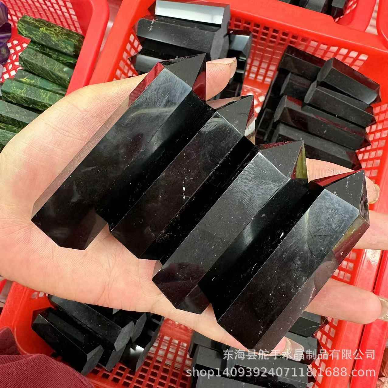 天然黑曜石水晶柱黑曜石单尖柱六棱柱摆件水晶原石摆件家居装饰品