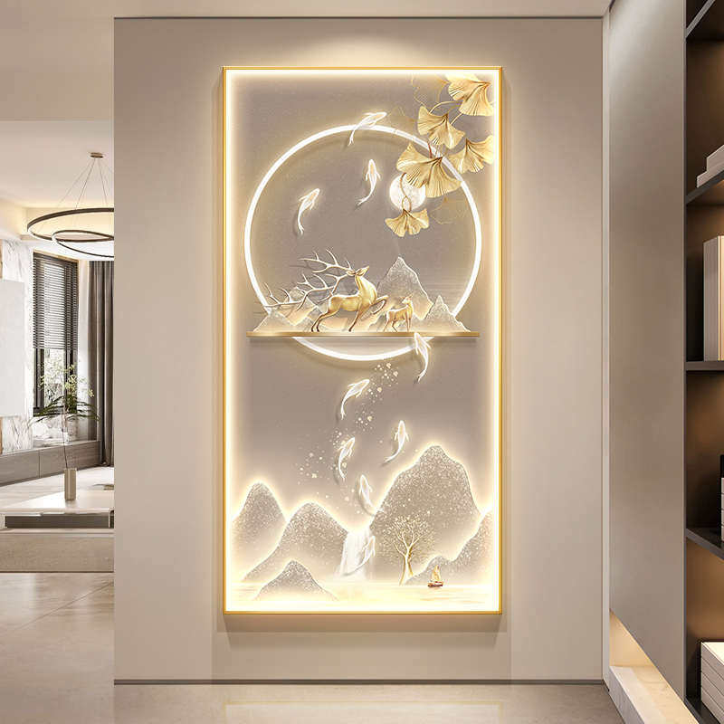 现代轻奢入户玄关装饰画新款九鱼图挂画大气过道走廊尽头壁画麋鹿,家居饰品,现代装饰画,淘宝优惠券,粉丝福利购,淘宝优惠卷