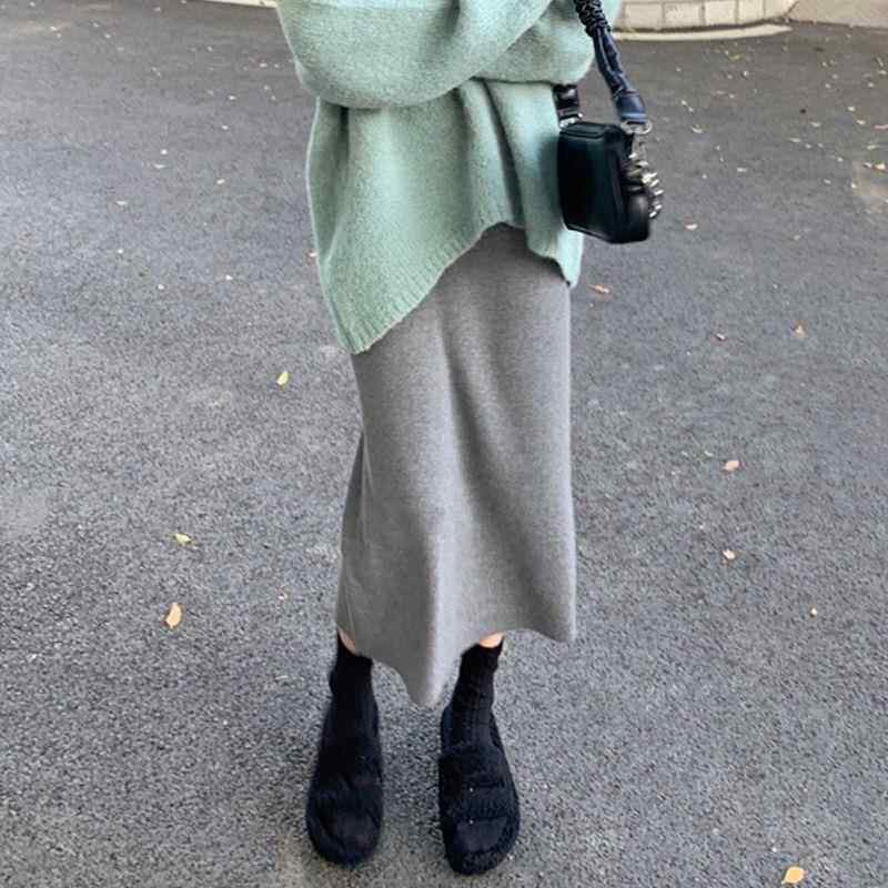 秋冬高腰休闲针织半身裙中长款修身小个子百搭直筒包臂一步裙定制