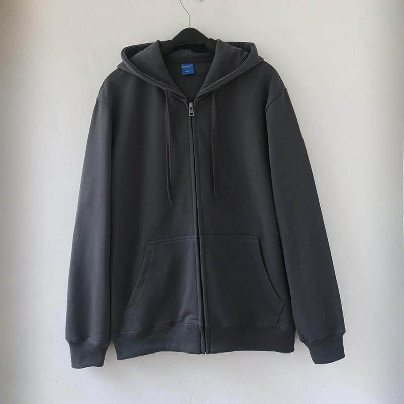 重磅春秋男友风情侣男女大码连帽休闲宽松外套纯棉毛圈卫衣碳灰色