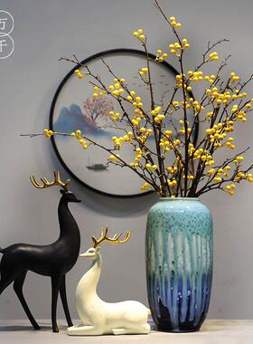 轻奢陶瓷花瓶摆件现代新中式客厅家用装饰品餐桌玄关仿真花插花器