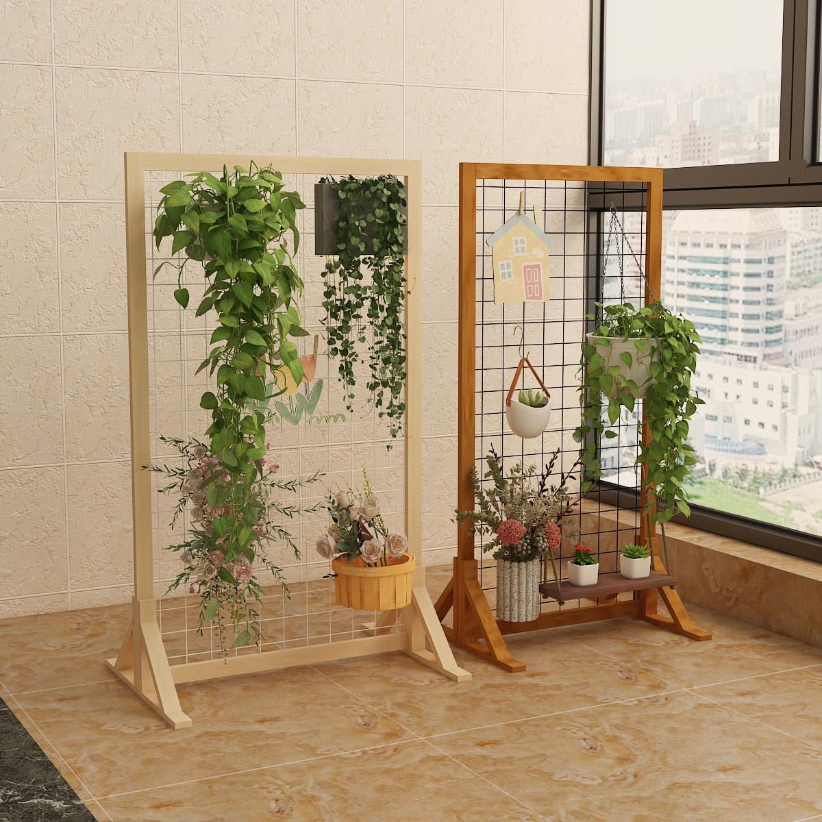 落地式阳台植物架花架铁艺实木网格展示架子收纳幼儿园装饰置物架