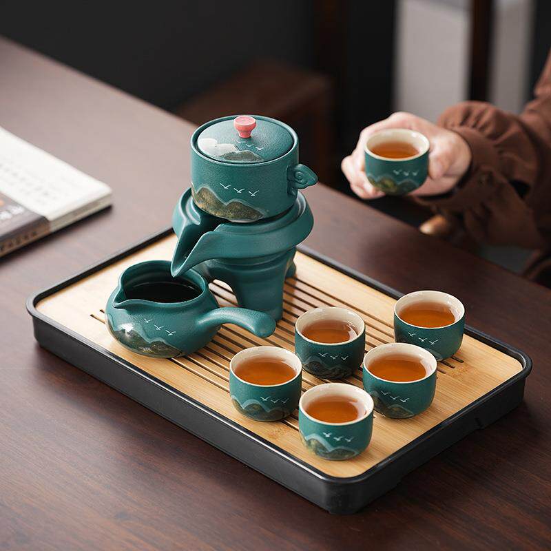 石磨茶具懒人泡茶陶瓷家用防烫功夫旋转出水冲泡器茶壶整套