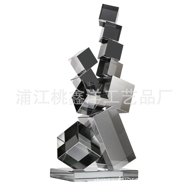 轻奢方块树形水晶摆件样品房售楼部客厅民宿直播间玄关家居装饰品