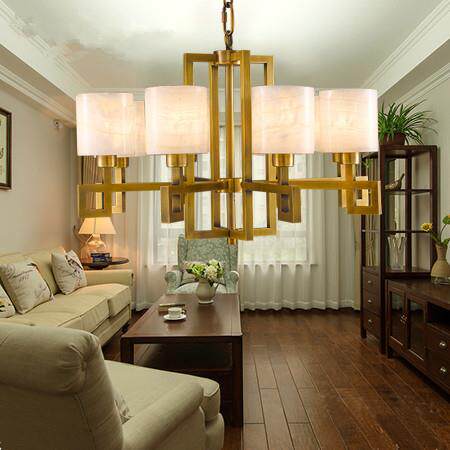 新中式全铜天然云石客厅大气简欧云石铜灯复式楼奢华复古餐厅吊灯