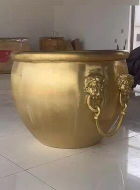 仿古铜狮头双耳故宫缸摆件口径1米铜荷花缸庭院别墅工艺摆件