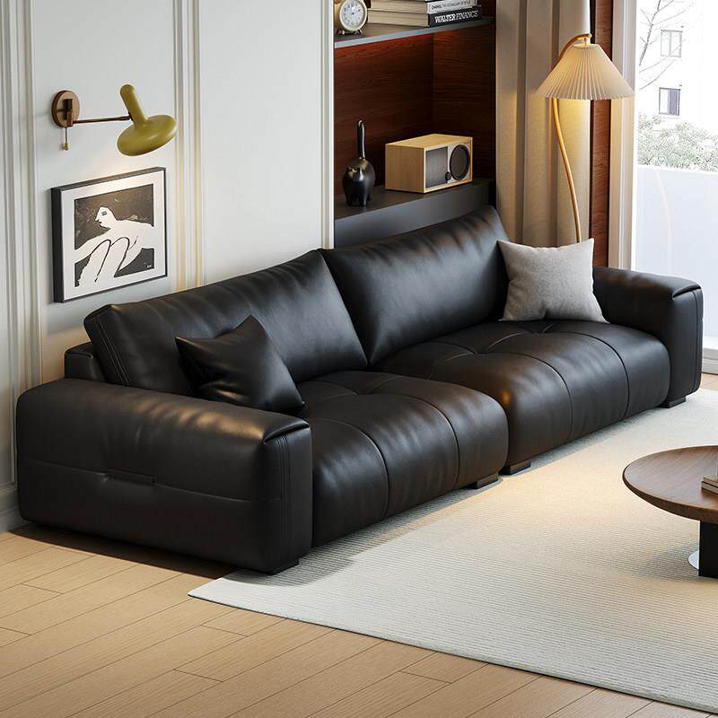 现代简约真皮沙发贵妃直排意式极简头层牛皮黑色客厅三人位小户型
