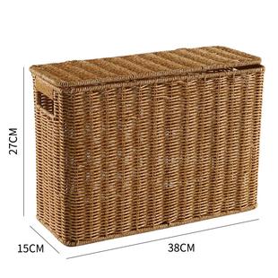 长方形收纳箱窄边加高深型盒子仿藤编收纳筐有盖窄条状箱框储物盒