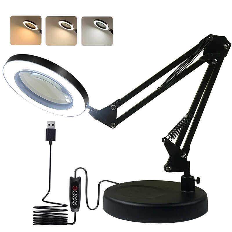 台式放大镜带LED灯光学玻璃 高清雕刻手机电子主板维修焊接折叠灯