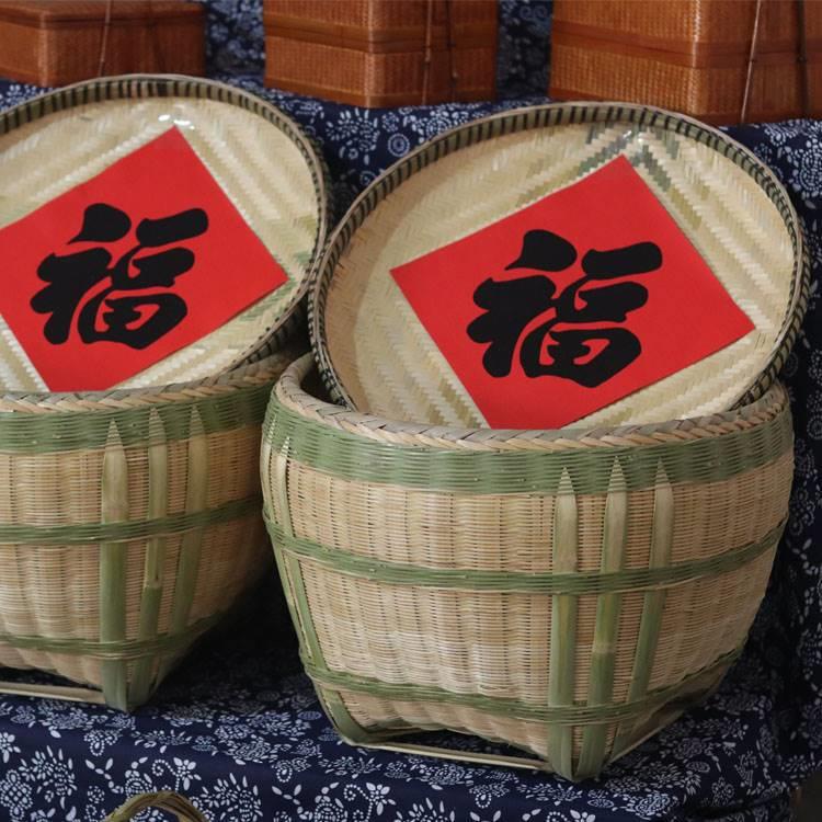 竹编收纳筐大竹筐篓子婚礼竹篓淘米收纳筐竹篮囍箩竹箩筐簸垒德株