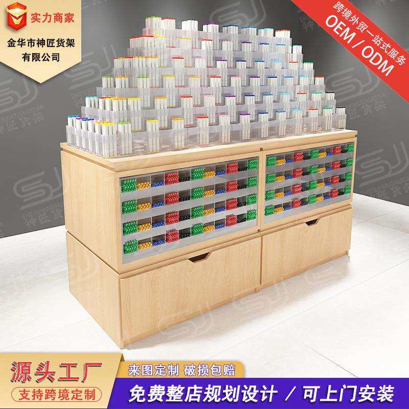 金华文具店货架亚克力笔储物架台钢木双面陈列展示柜收纳