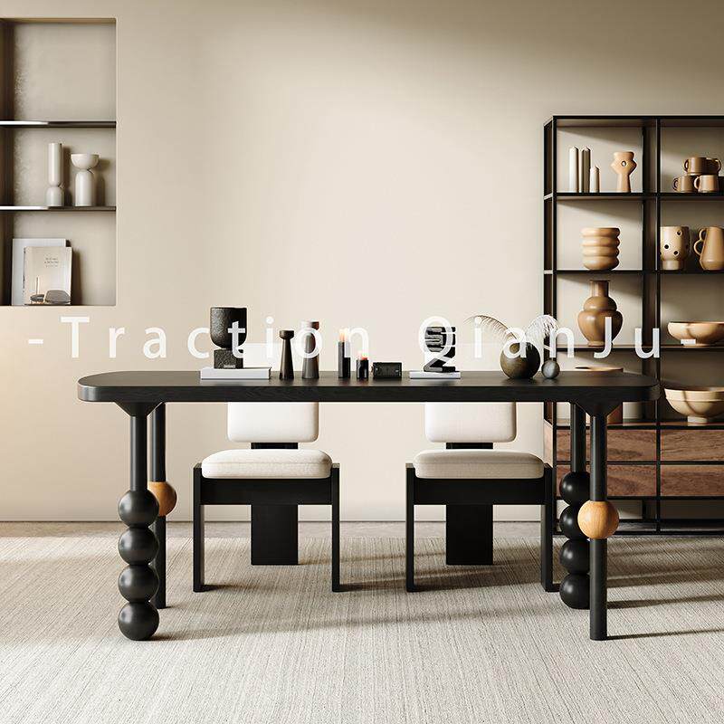 中古风实木餐桌小户型法式家用复古办公书桌民宿洽谈桌大长饭桌椅