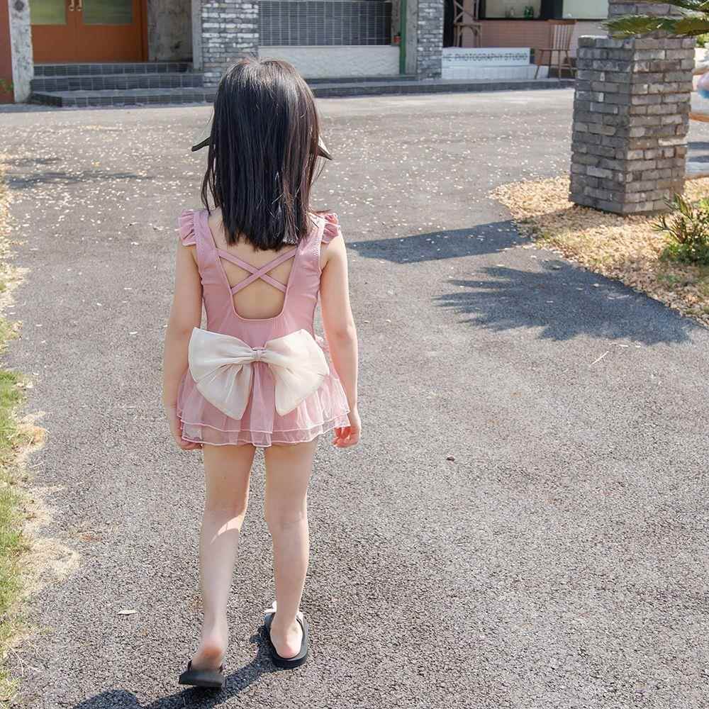 24新款中小女童连体泳衣蝴蝶结公主裙子泳装显瘦女孩宝宝日系洋气