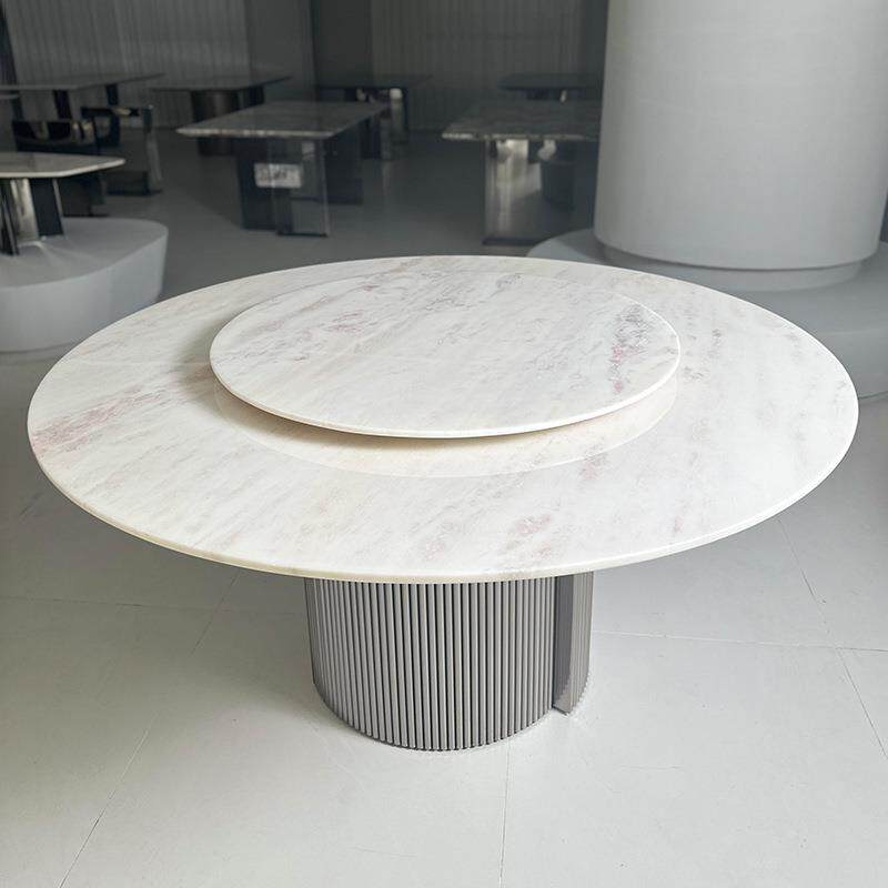 玫瑰彩虹大理石餐桌圆形现代简约轻奢小户型家用样板间设计师桌子