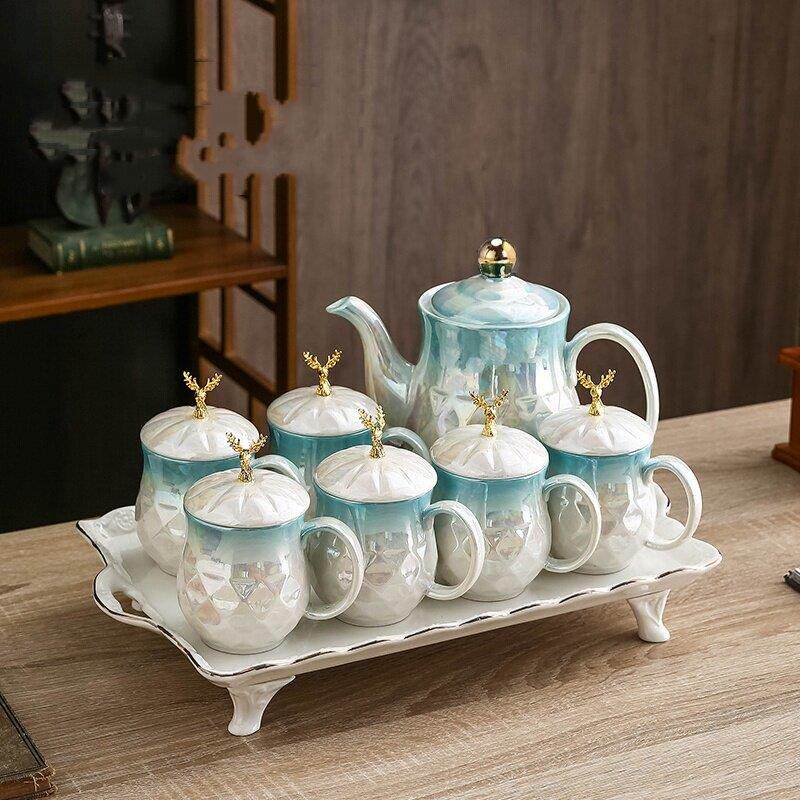 新款北欧水具套装乔迁茶杯茶具水杯家用客厅杯子陶瓷杯具轻奢水壶