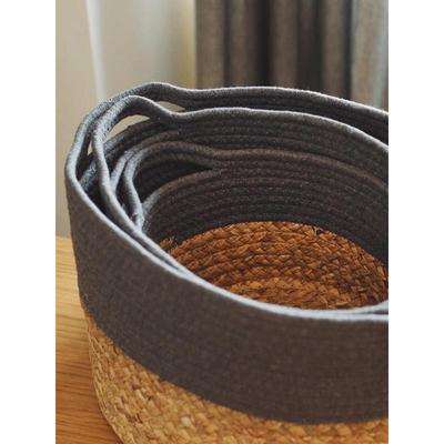 1VPK织造解构。提手棉线葫芦草编织收纳篮精致桌面杂物储物筐布艺