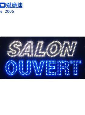 定制广告牌灯箱理发店标识灯牌LEDSALONOUVERTSIGN24x48cm
