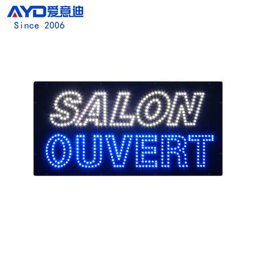 定制广告牌灯箱理发店标识灯牌LEDSALONOUVERTSIGN24x48cm