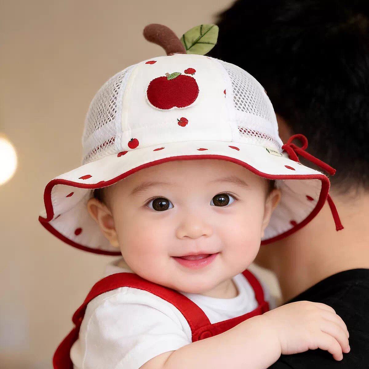 婴儿帽子夏季薄款遮阳防晒透气网眼渔夫帽男女宝宝洋气水果盆帽潮
