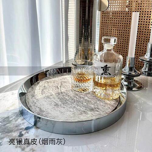 现代极简金属斜边托盘适用于餐厅的桌面摆件 轻奢风高奢感托盘 如