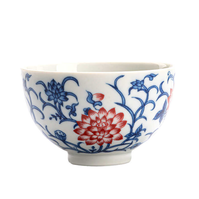 景德拟古青花缠枝莲小碗杯陶瓷复古主人杯龙纹茶杯个人专用品茗杯