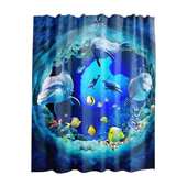 批发 卫生间浴室帘子防水布浴帘 海洋世界涤纶浴帘防水防霉