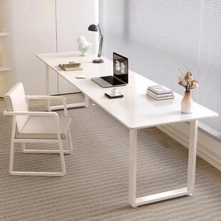 岩板书桌双人奶油风白色法式 简约悬浮感长条桌办公桌电脑桌莫比恩