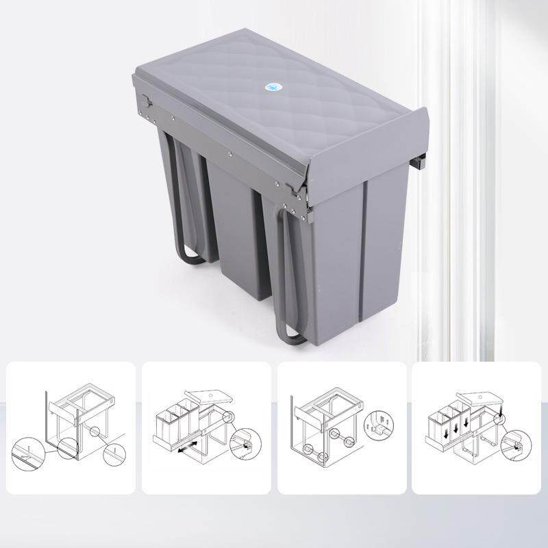 橱柜嵌入式垃圾桶厨房隐藏分类桶3×10L清洁桶抽拉式阻尼缓冲带盖