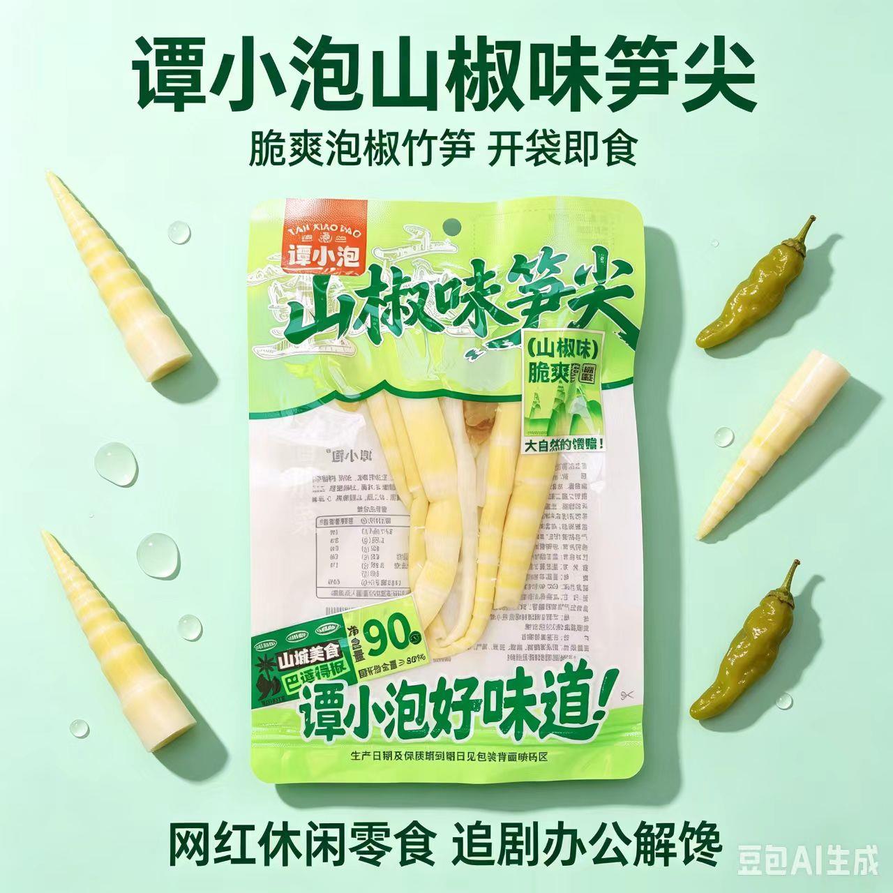 谭小泡山椒笋尖脆笋山椒竹笋休闲零食开袋即食90克
