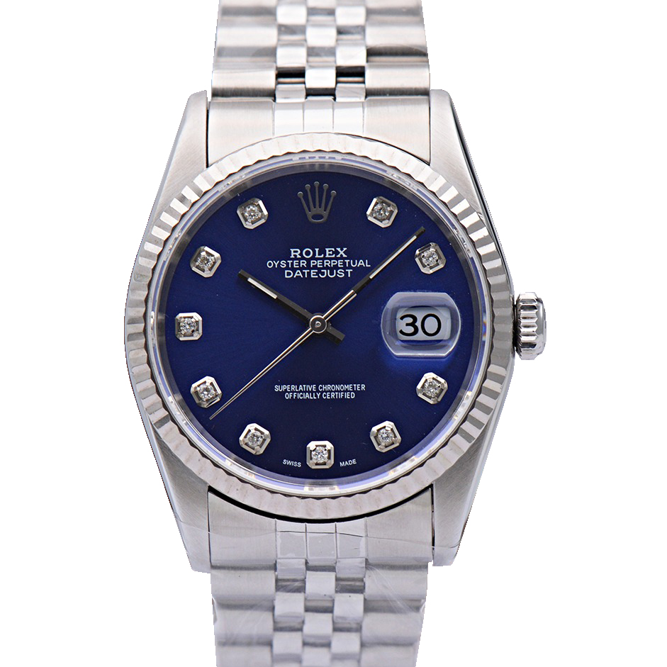 [9.8新]劳力士日志型蓝盘后镶钻自动机械男表16234